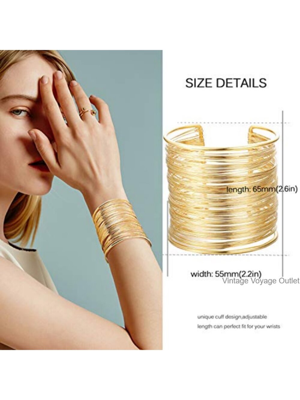 Copper Cuff Bracelet Set 4 Piece Open Wide Wire Bangle Wrist Wrap